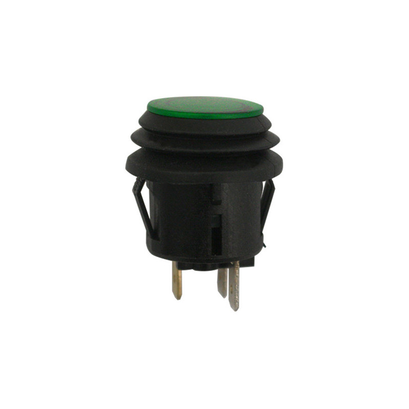 WATERPROOF PUSH ON BUTTON SWITCH Ø 20 mm 12V - 20A / 3 PIN GREEN ILLUMINATED