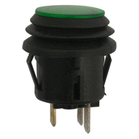 WATERPROOF PUSH ON BUTTON SWITCH Ø 20 mm 12V - 20A / 3 PIN GREEN ILLUMINATED