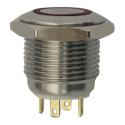 MICRO-DRUKKNOPSCHAKELAAR   Ø 16 mm 12 V - 3 A / 4 ROOD VERLICHTE PENNEN