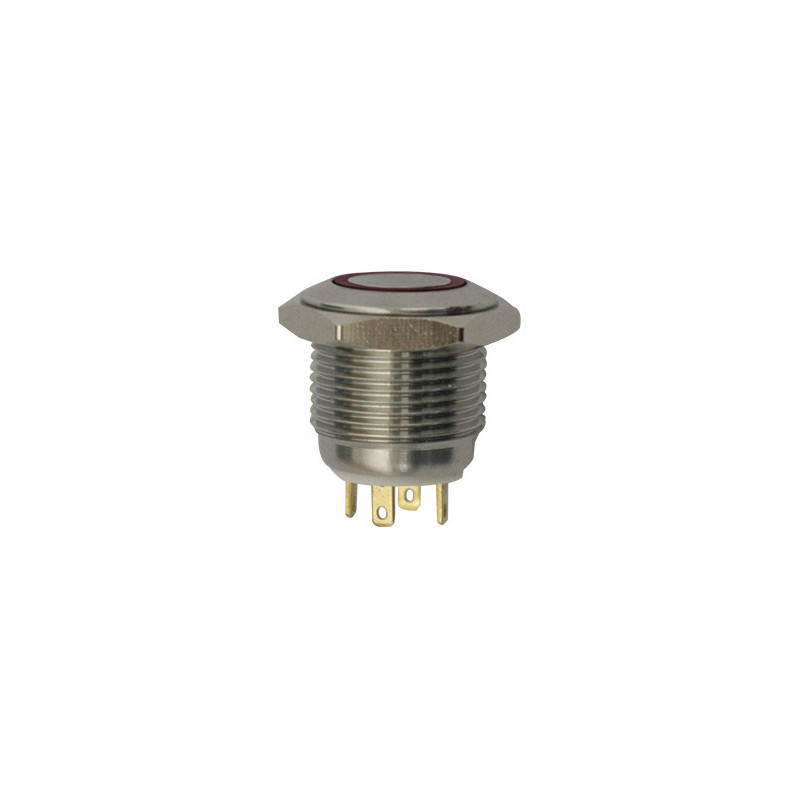 MICRO INTERRUPTEUR POUSSOIR À IMPULSION Ø 16 mm 12V - 3A / 4 BROCHES LUMINEUX ROUGE