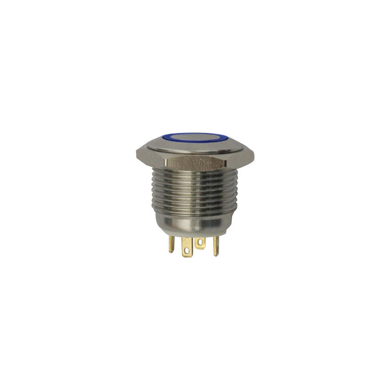 MICRO INTERRUPTEUR POUSSOIR À IMPULSION Ø 16 mm 12V - 3A / 4 BROCHES LUMINEUX BLEU