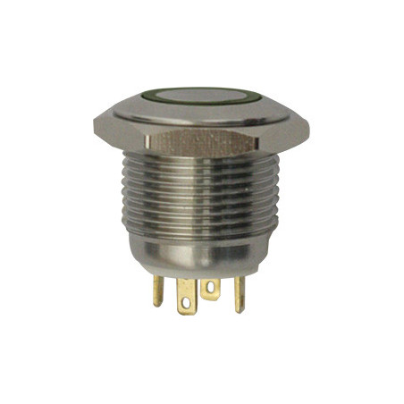 WATERPROOF IMPULSE PUSH ON BUTTON MICRO SWITCH Ø 16 mm 12V - 3A / 4 PIN GREEN ILLUMINATED