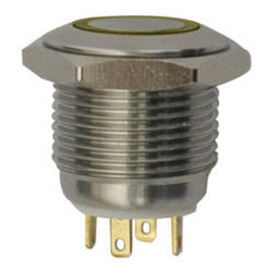 MICRO INTERRUPTEUR POUSSOIR À IMPULSION Ø 16 mm 12V - 3A / 4 BROCHES LUMINEUX JAUNES