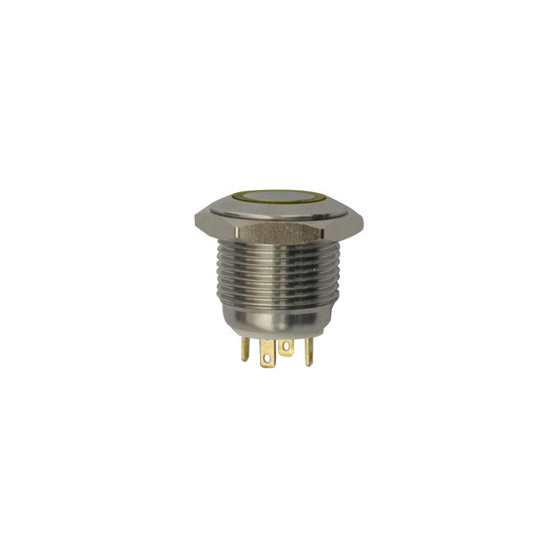 WATERPROOF IMPULSE PUSH ON BUTTON MICRO SWITCH Ø 16 mm 12V - 3A / 4 PIN YELLOW ILLUMINATED
