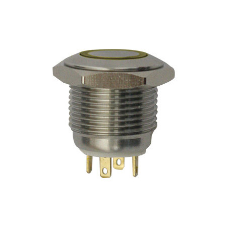 WATERPROOF IMPULSE PUSH ON BUTTON MICRO SWITCH Ø 16 mm 12V - 3A / 4 PIN YELLOW ILLUMINATED