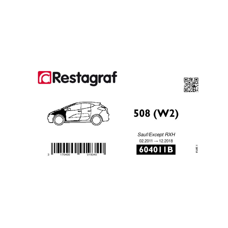 Bevestigingsset voor voorvleugel 508 (W2) Alle versies behalve RXH 02.2011 → 12.2018