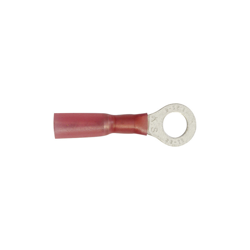 RODE, VOORGEÏSOLEERDE, RONDE KABELSCHOEN  Ø 6 mm (0,3 → 1,5 mm²)  WARMTEKRIMPBARE