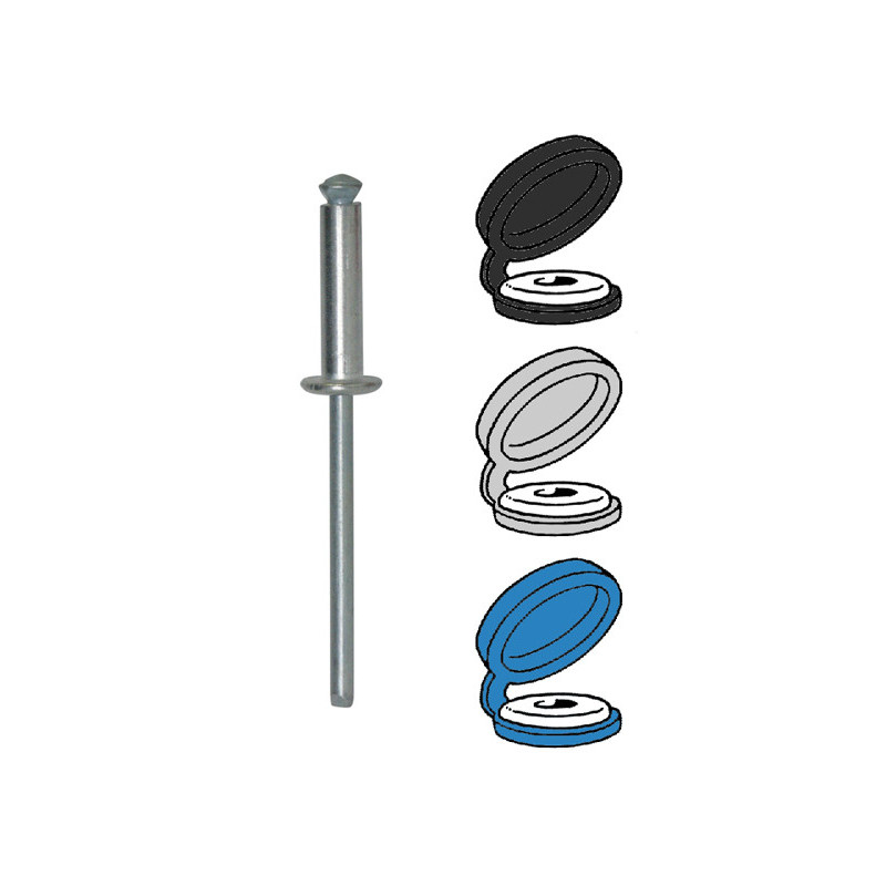 RIVETS ÉPANOUIS Ø 4 X 16 mm AVEC ASSORTIMENT DE 8 CHAPO® (NON ASSEMBLÉ) POUR PLAQUE D'IMMATRICULATION