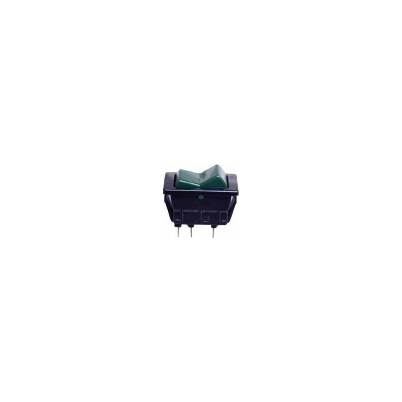 WIPSCHAKELAAR  18,3 X 36,3 mm 12V - 12A (3 PENNEN MET GROENE DIODE)