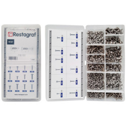 ASSORTMENT BOX OF STAINLESS STEEL PAN HEAD AND RAISED COUNTERSUNK SELF TAPPING SCREWS Ø 2,9 → 4,8 mm DIN7981 / DIN 7983