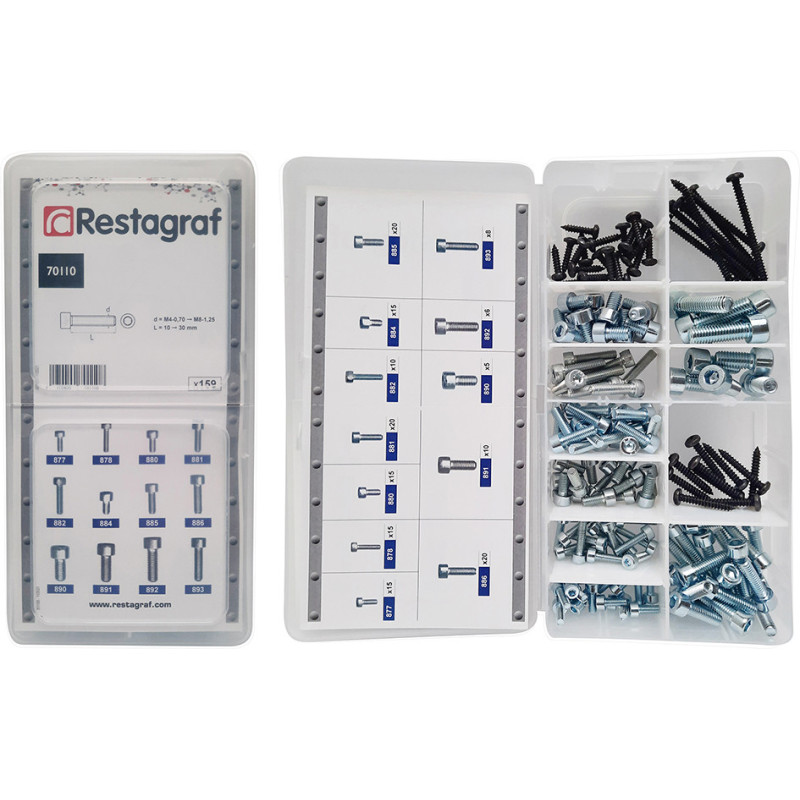 MINI-COFFRET D'ASSORTIMENT DE VIS À MÉTAUX TÊTE CHC CL8.8 M4-0.70 → M8-1.25 DIN 912