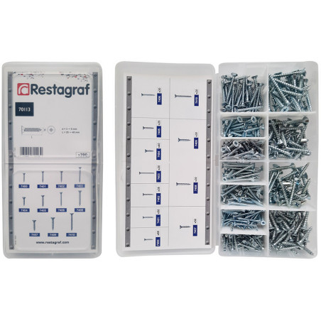 MINI-COFFRET D'ASSORTIMENT DE VIS À BOIS TÊTE FRAISÉE CL4.8 Ø 3 → Ø 5 mm