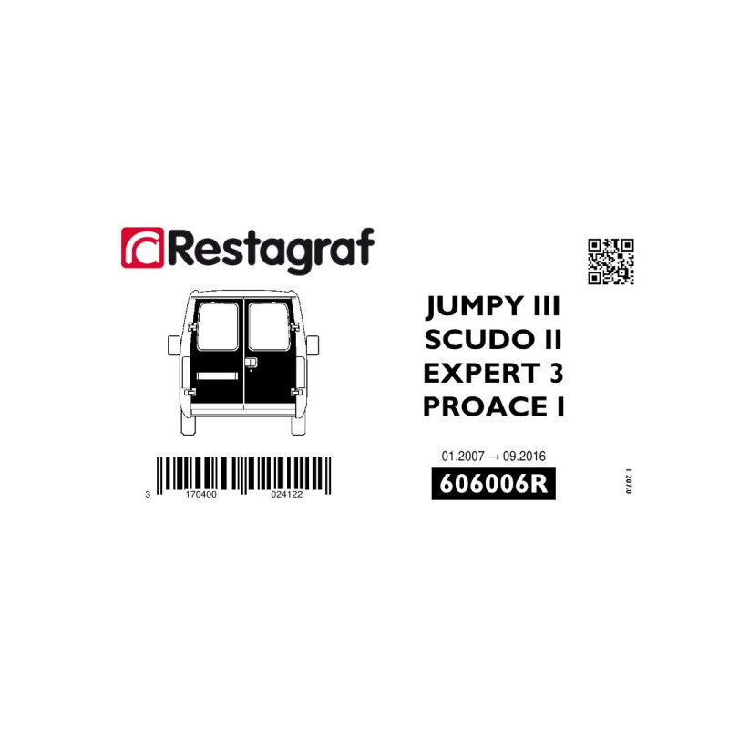 Fasteners kit for back doors EXPERT 3 / JUMPY III / SCUDO II / PROACE I 01.2007 → 09.2016