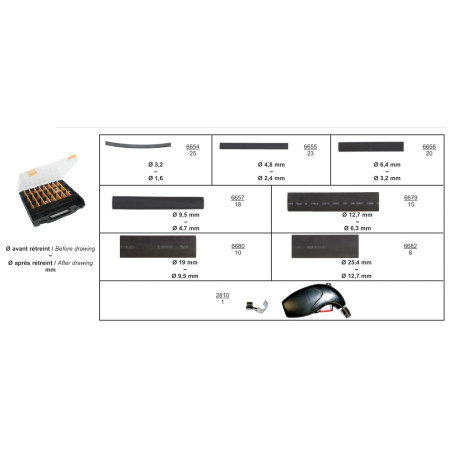 ASSORTMENT BOX OF HEAT- SHRINKABLE TUBINGS Ø 3 → 25.4 mm