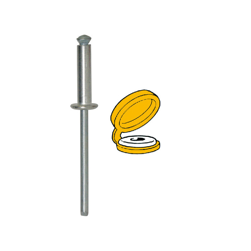 PEELED RIVET Ø 4 X 16 mm WITH  YELLOW CHAPO® (UNASSEMBLED) FOR NUMBERPLATE