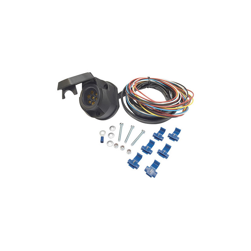 PRISE FEMELLE PLASTIQUE 7 BROCHES PRECABLÉ (ISO 1724) AVEC VISSERIE ET COSSES POUR MONTAGE SUR ATTELAGE