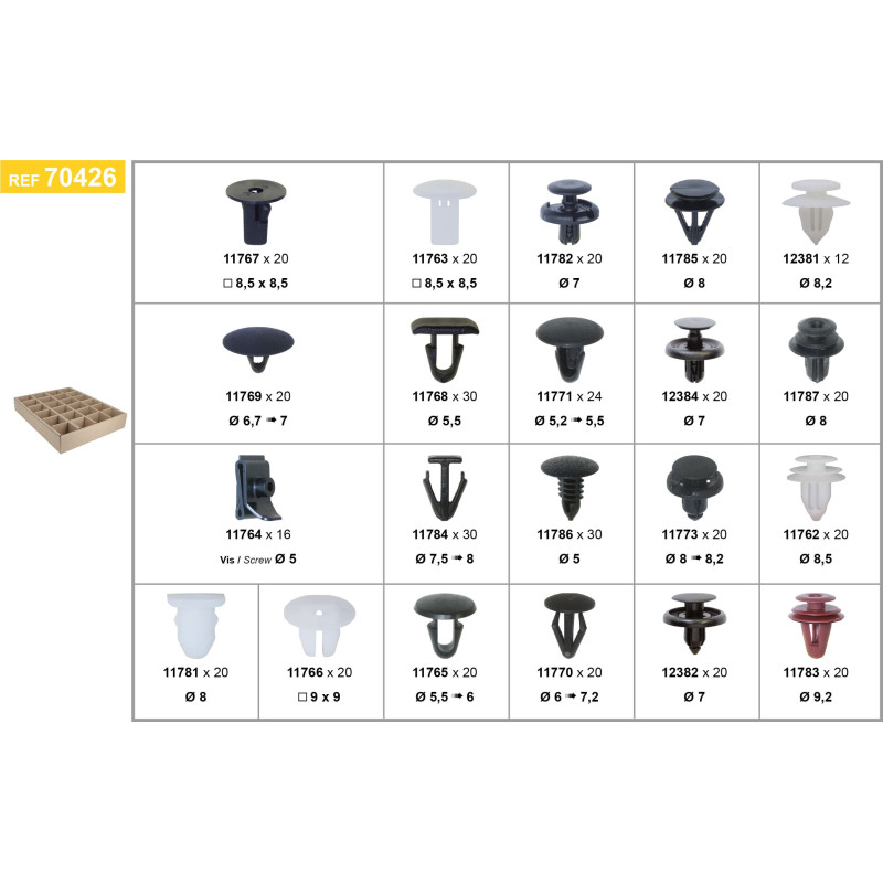 ASSORTMENT TRAY OF CLIPS TOYOTA-SUZUKI TYPE