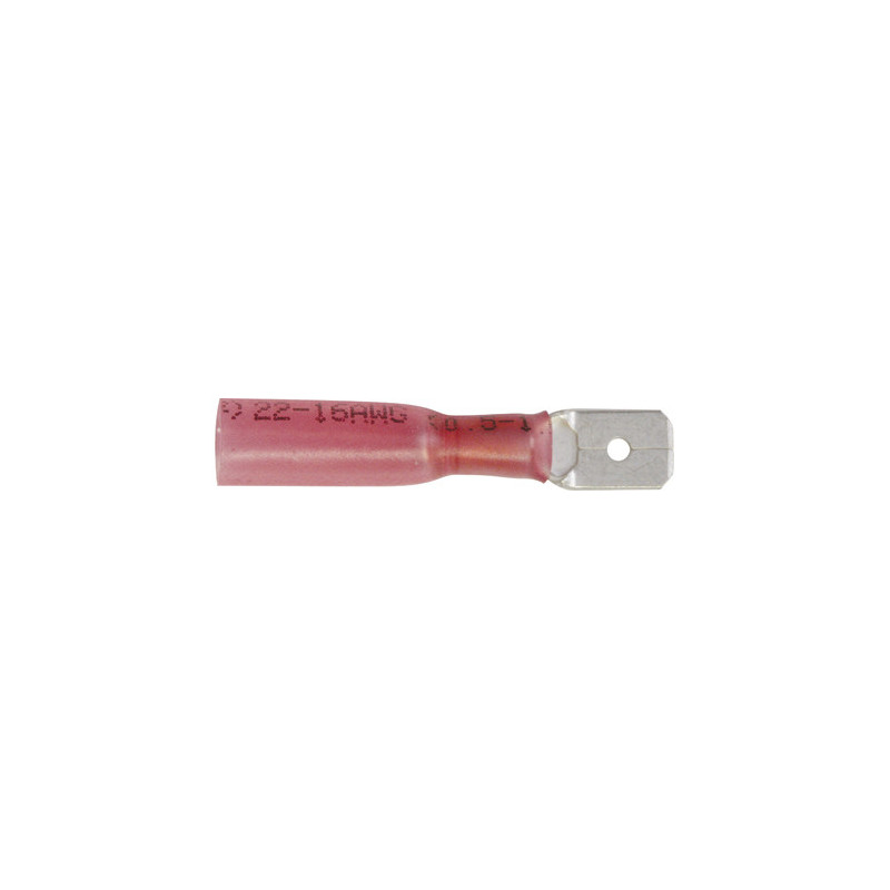 HEAT-SHRINKABLE MALE PRE-INSULATED FLAT TERMINAL 6,35 x 0,8 mm (0,3 → 1,5 mm²)