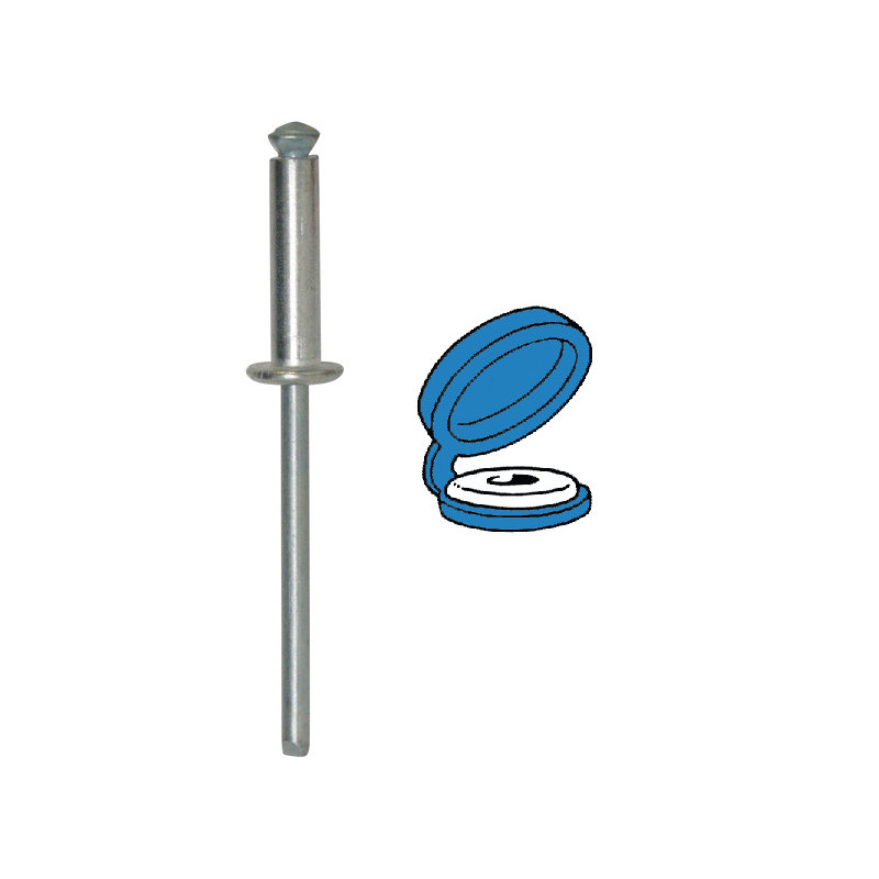 PEELED RIVET Ø 4 X 16 mm WITH BLUE CHAPO® (UNASSEMBLED) FOR NUMBERPLATE