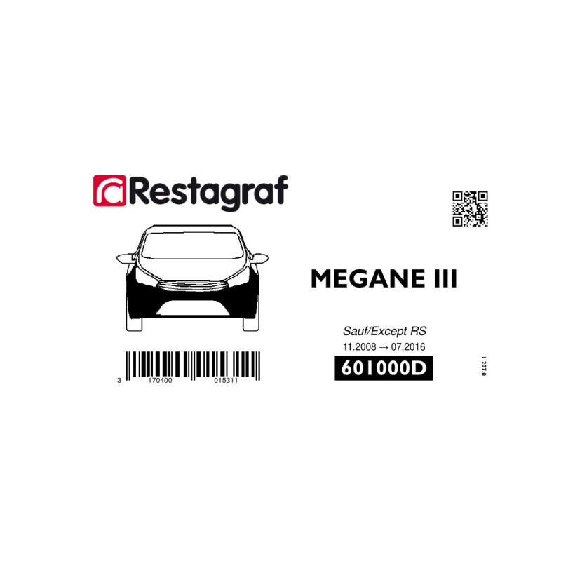Fasteners kit for front bumper MEGANE III All versions (Phase 1-2-3) NBI except RS 11.2008 → 05.2016