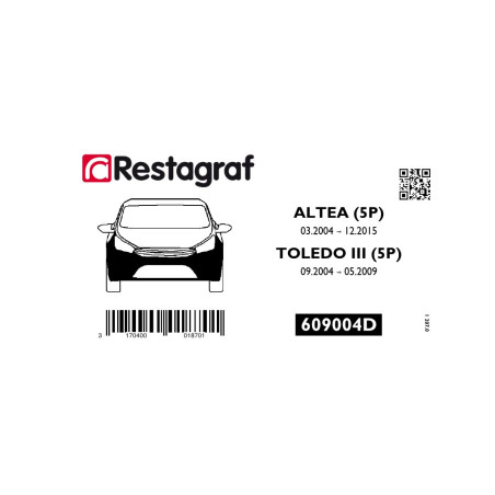 Fasteners kit for front bumper ALTEA / TOLEDO (5P) All versions 03.2004 → 12.2015