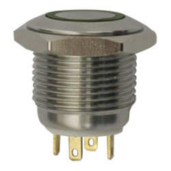 MICRO-DRUKKNOPSCHAKELAAR   Ø 16 mm 12 V - 3 A / 4 GROEN VERLICHTE PENNEN