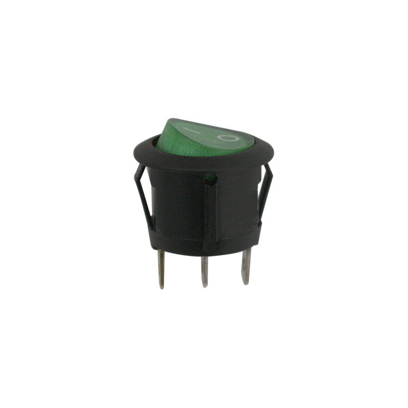 KIPPSCHALTER Ø 20 mm 12 V - 15A, 3-POLIG MIT GRÜNER LEUCHTANZEIGE