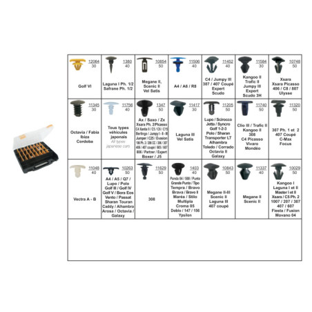COFFRET D'ASSORTIMENT D'AGRAFES DE JOINTS DE PORTES ET CAPOTS MULTIMARQUES COFFRET D'ASSORTIMENT D'AGRAFES DE JOINTS DE PORTES ET CAPOTS MULTIMARQUES