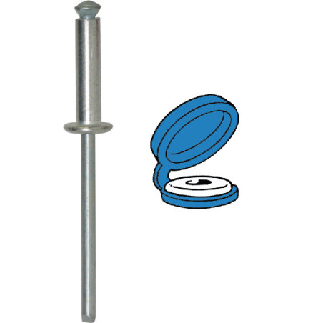 RIVET ÉPANOUI Ø 4 X 16 mm AVEC CHAPO® BLEU POUR PLAQUE D'IMMATRICULATION RIVET ÉPANOUI Ø 4 X 16 mm AVEC CHAPO® BLEU POUR PLAQUE D'IMMATRICULATION