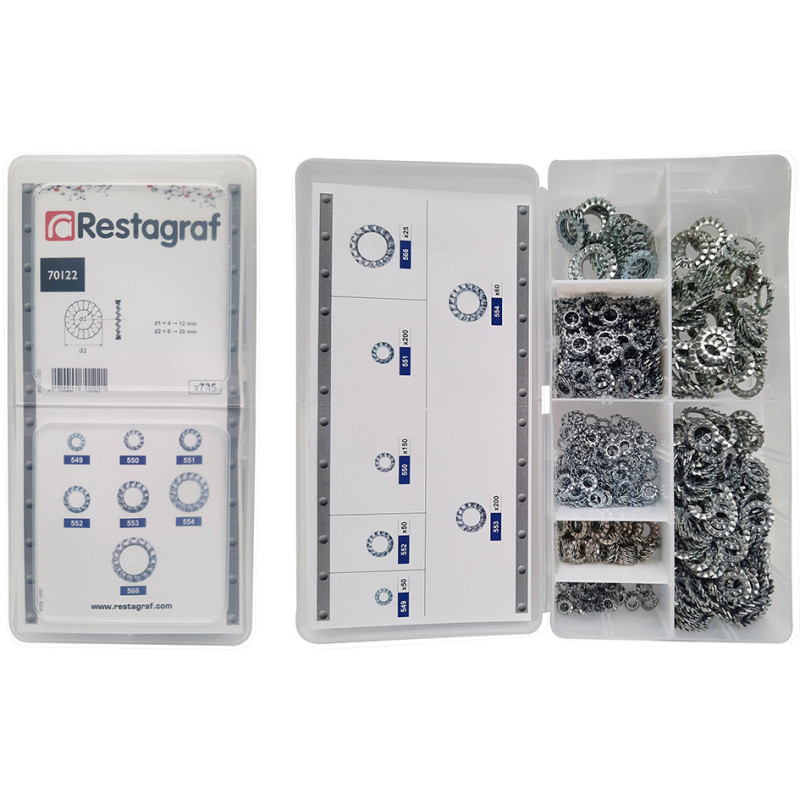 MINI-COFFRET D'ASSORTIMENT DE RONDELLES ÉVENTAIL SÉRIE AZ Ø 4 → 12 mm NFE 27-624
