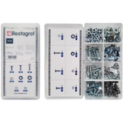 MINIKOFFER MET METAALSCHROEVEN MET ZESKANTKOP CL8.8 DIN 933 EN MOEREN CL8 DIN 934 EN SLUITRINGEN  Ø 6 mm