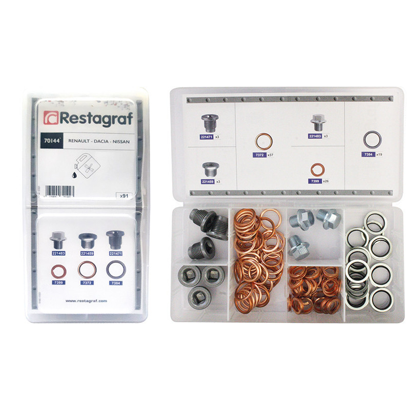 MINI-COFFRET D'ASSORTIMENT DE BOUCHONS ET JOINTS DE VIDANGE TYPE DACIA-NISSAN-RENAULT