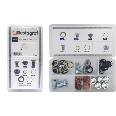 MINI-COFFRET D'ASSORTIMENT DE BOUCHONS ET JOINTS DE VIDANGE TYPE ALFA ROMEO-FIAT-LANCIA