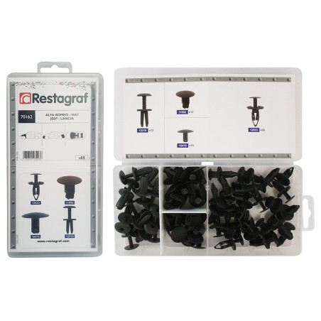 MINIKOFFER MET PANEELKLEMMEN EN PLASTIC NAGELS TYPE ALFA-ROMEO FIAT JEEP LANCIA