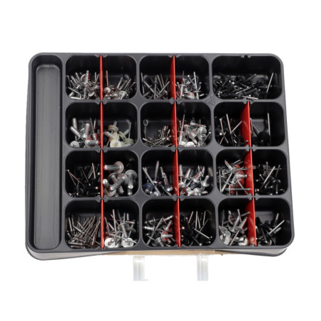 PLATEAU D'ASSORTIMENT DE RIVETS POUR HABILLAGE EXTÉRIEUR (PARE-CHOC / AILE / MOULURE / VITRAGE) PLATEAU D'ASSORTIMENT DE RIVETS POUR HABILLAGE EXTÉRIEUR (PARE-CHOC / AILE / MOULURE / VITRAGE)