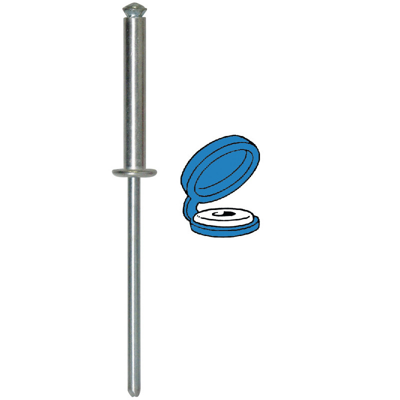 RIVET ÉPANOUI Ø 4 X 26 mm AVEC CHAPO® BLEU POUR PLAQUE D'IMMATRICULATION