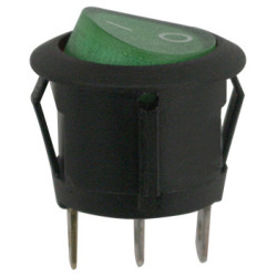 KIPPSCHALTER Ø 20 mm 12 V - 15A, 3-POLIG MIT GRÜNER LEUCHTANZEIGE