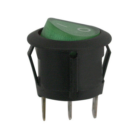 KIPPSCHALTER Ø 20 mm 12 V - 15A, 3-POLIG MIT GRÜNER LEUCHTANZEIGE