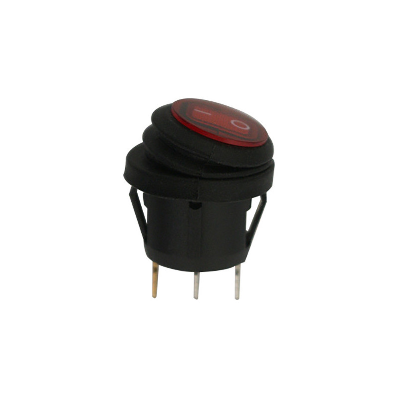 KIPPSCHALTER DICHT Ø 20 mm 12 V - 15A, 3-POLIG MIT ROTER LEUCHTANZEIGE