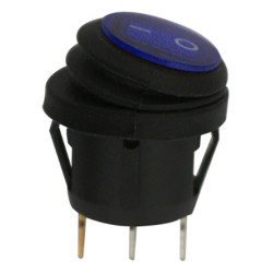 KIPPSCHALTER DICHT Ø 20 mm 12 V - 15A, 3-POLIG MIT BLAUER LEUCHTANZEIGE