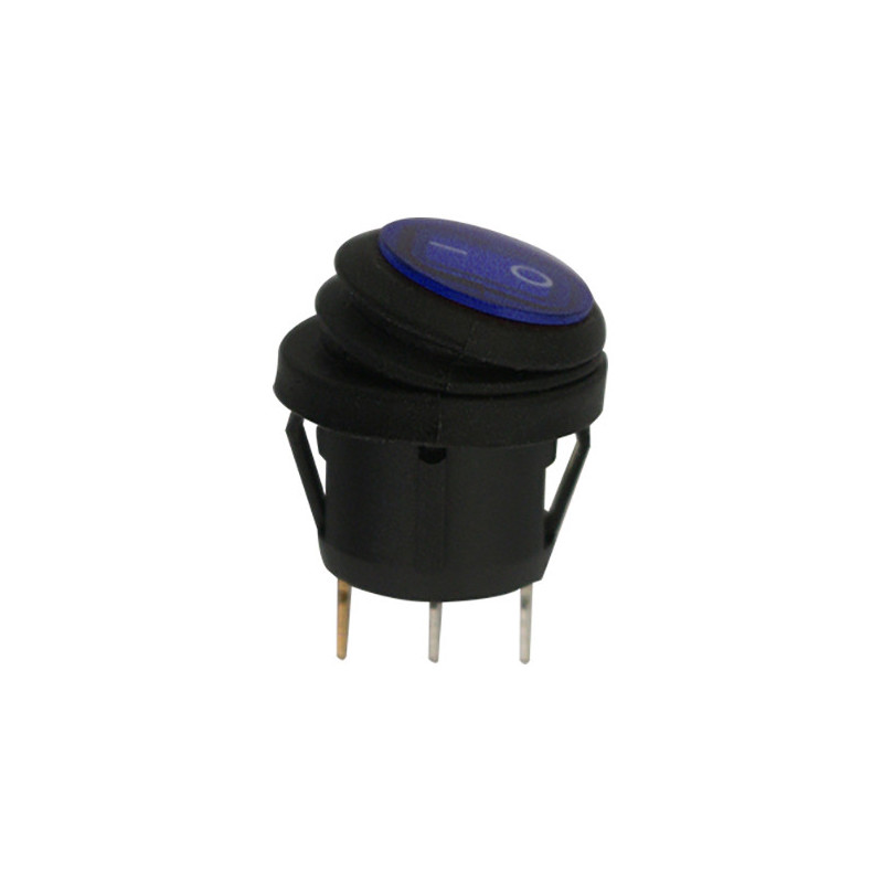 WATERDICHTE WIPSCHAKELAAR  Ø 20 mm 12 V - 15A / 3 BLAUW VERLICHTE PENNEN