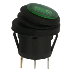 KIPPSCHALTER DICHT Ø 20 mm 12 V - 15A, 3-POLIG MIT GRÜNER LEUCHTANZEIGE