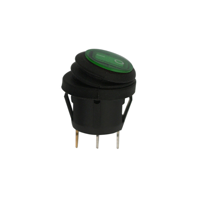 KIPPSCHALTER DICHT Ø 20 mm 12 V - 15A, 3-POLIG MIT GRÜNER LEUCHTANZEIGE