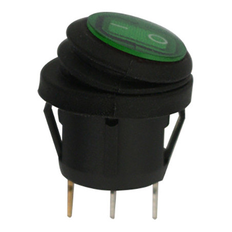 KIPPSCHALTER DICHT Ø 20 mm 12 V - 15A, 3-POLIG MIT GRÜNER LEUCHTANZEIGE