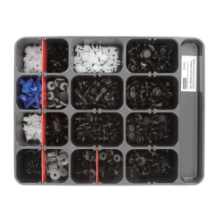ASSORTMENT TRAY OF BUMPERS AND MOULDINGS CLIPS TOYOTA TYPE