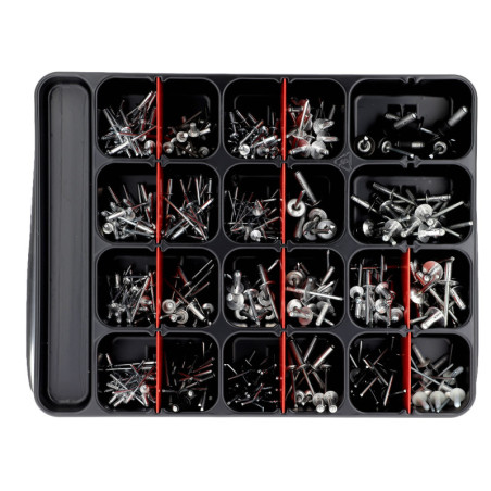 ASSORTMENT TRAY OF RIVETS FOR DOORS AND TAILGATES