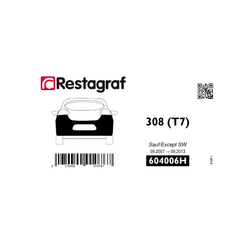 Befestigungssatz für die hintere stoßstange 308 (T7) Berline 09.2007 → 09.2013