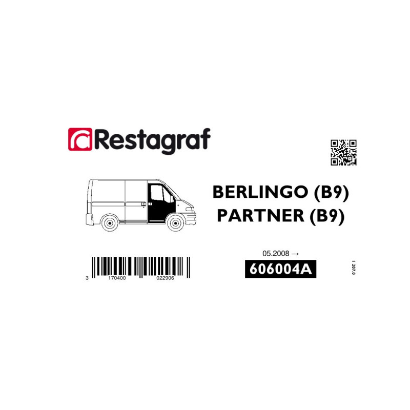 Fasteners kit for front doors BERLINGO / PARTNER (B9) Passenger / Van All versions 05.2008 → 04.2022