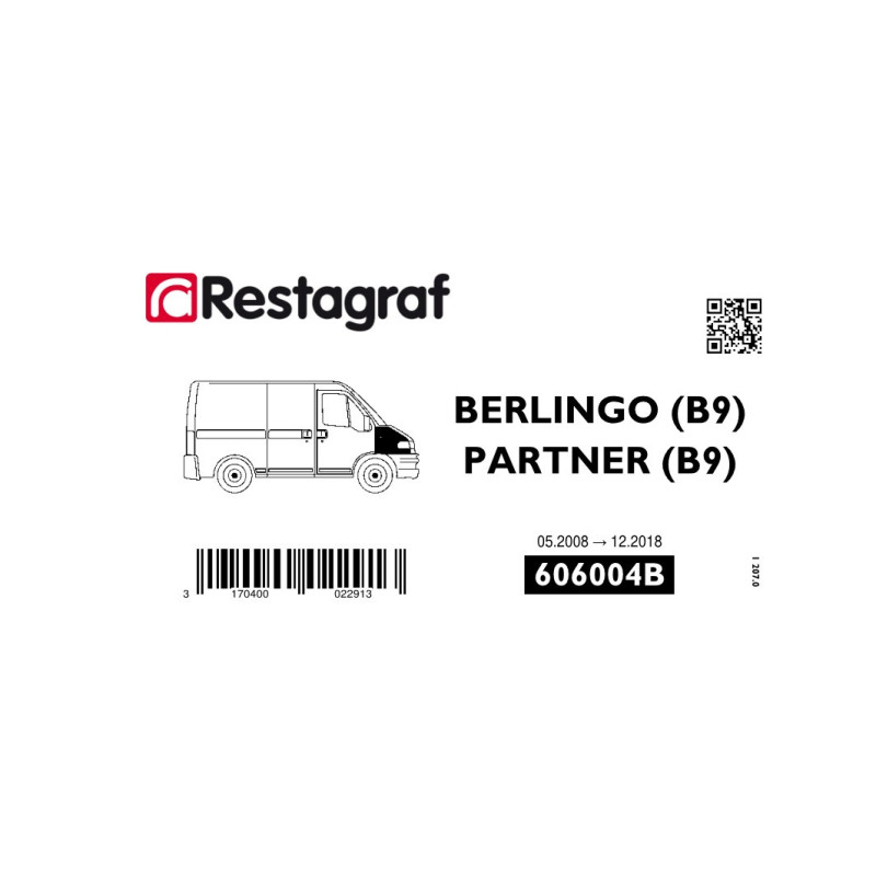 Kit de Fixations pour aile AV BERLINGO / PARTNER (B9) VP/VU Toutes versions 05.2008 → 04.2022