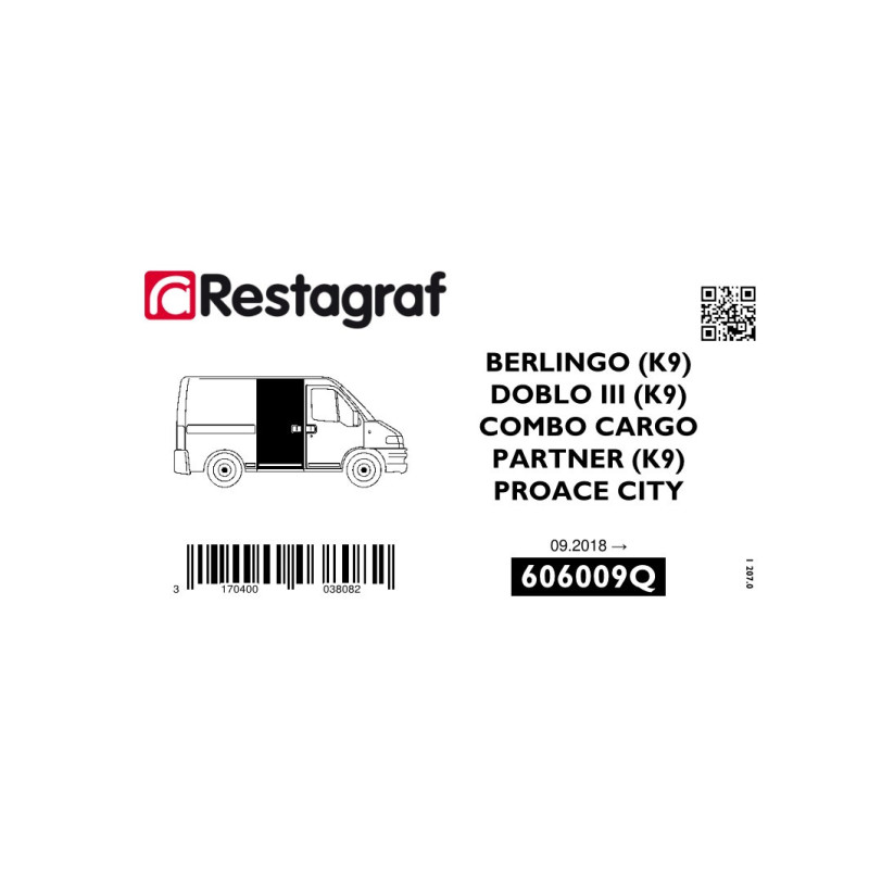 Fasteners kit for sliding side doors BERLINGO VAN / DOBLO III / COMBO CARGO/ PARTNER / PROACE CITY 11.2018→